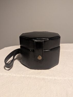 Vintage Wolf Designs Black Octagonal Leather Travel Jewelry Case